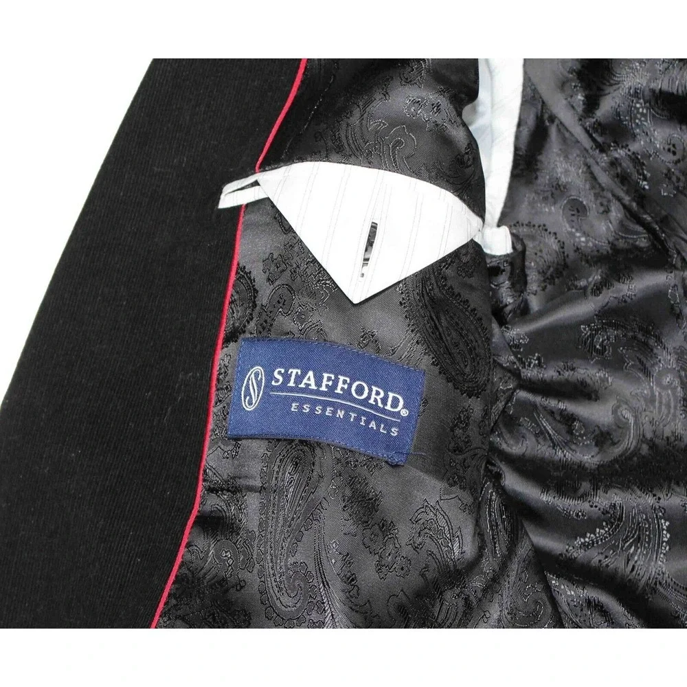 Stafford Black Corduroy Classic Fit Elbow‎ Patch Blazer Jacket Mens Size 42 Long